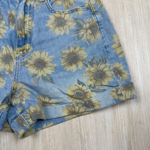 American Eagle Sunflower Floral Patterned Print Curvy Mom Denim Jean Shorts 2 - Picture 3 of 14
